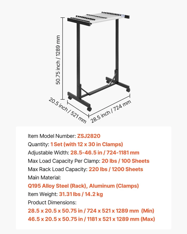 Alt view image 7 of 8 - VEVOR Blueprint Storage Rack, Steel, Mobile Adjustable Blueprint Holder with 12 Pack of 30 Inch Aluminum Clamps, Wheels, Display Rack Storage Organizer Stand, for File Display Plan Poster Office Home