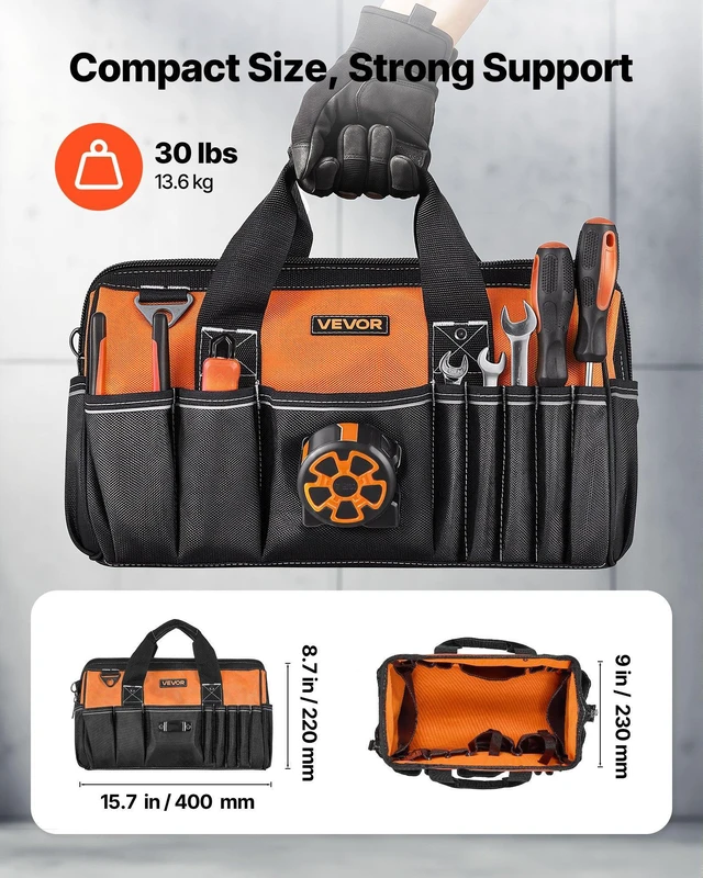Alt view image 3 of 8 - VEVOR Tool Bag, 15.7 Inch, 33-Pocket Portable Tool Box Organizer Storage, Toolbox with Soft Handle, Large Zipper, Adjustable Shoulder Strap, Carrying Toolbag, for Men Women Dad Husband Fathers Day