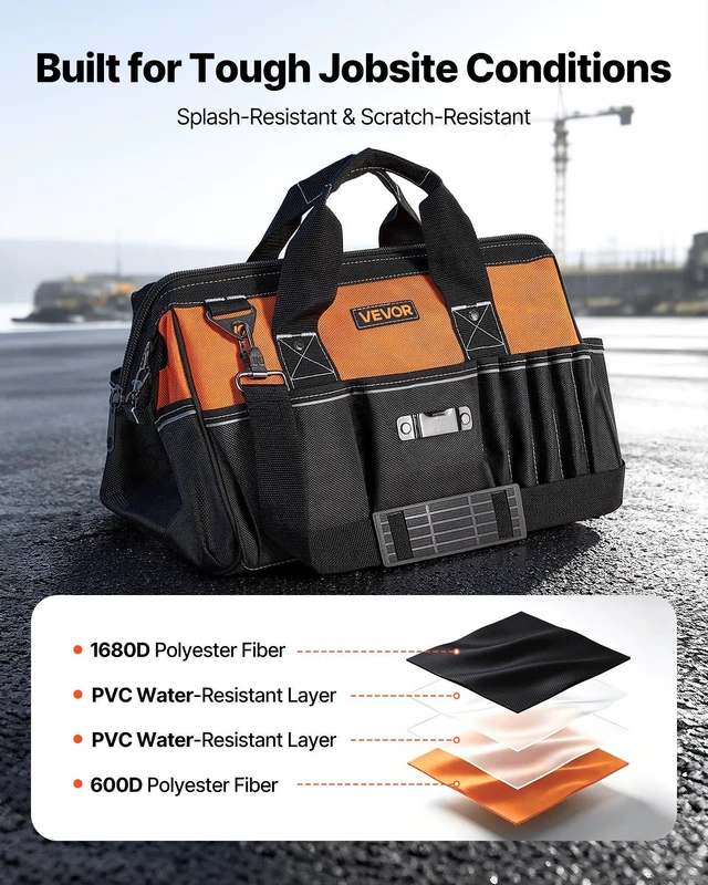 Alt view image 4 of 8 - VEVOR Tool Bag, 15.7 Inch, 33-Pocket Portable Tool Box Organizer Storage, Toolbox with Soft Handle, Large Zipper, Adjustable Shoulder Strap, Carrying Toolbag, for Men Women Dad Husband Fathers Day