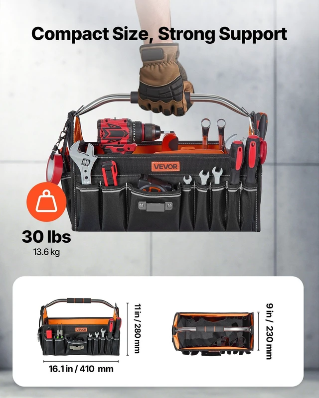 Alt view image 3 of 8 - VEVOR Tool Bag, 16.1 Inch, 33-Pocket Open Top Tool Tote, Electrical Maintenance Toolbox Organizer Storage with Handle, Adjustable Shoulder Strap, Portable Toolbag, for Professionals DIY & Jobsite Use