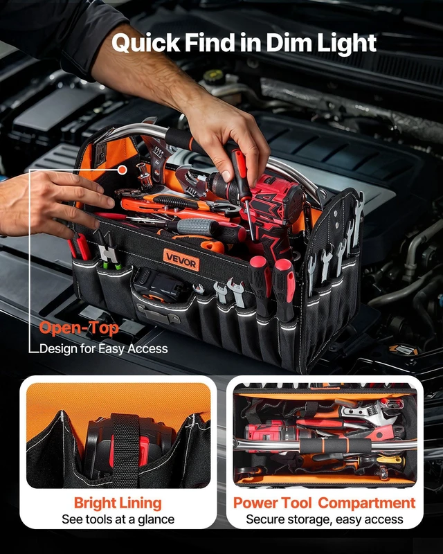 Alt view image 6 of 8 - VEVOR Tool Bag, 16.1 Inch, 33-Pocket Open Top Tool Tote, Electrical Maintenance Toolbox Organizer Storage with Handle, Adjustable Shoulder Strap, Portable Toolbag, for Professionals DIY & Jobsite Use