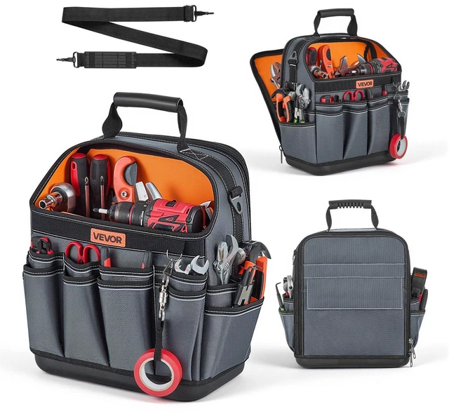 Main image of VEVOR Tool Bag, 13.2 Inch, 39-Pocket Open Top Tool Pouch, Portable Electrical Maintenance Toolbox Organizer Storage with Hard Plastic Base, Adjustable Shoulder Strap, for Professionals DIY & Jobsite