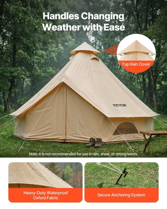 Alt view image 4 of 8 - VEVOR Oxford Bell Tent, 4 Seasons 16.4 ft Yurt Tent for Camping with Stove Jack, Waterproof Breathable Holds up to 7 People with Zipped Detachable Floor, Family Camping Glamping Outdoor Hunting Party