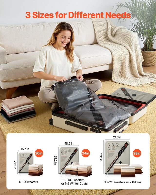 Alt view image 2 of 8 - VEVOR Vacuum Storage Bags, 16 Pack Space Saver Vacuum Seal Bags for Clothing, with Pump and Charging Cable, Double Zipper Seal, Thickened PA and PE, Compression for Clothes Storage, Travel Luggage