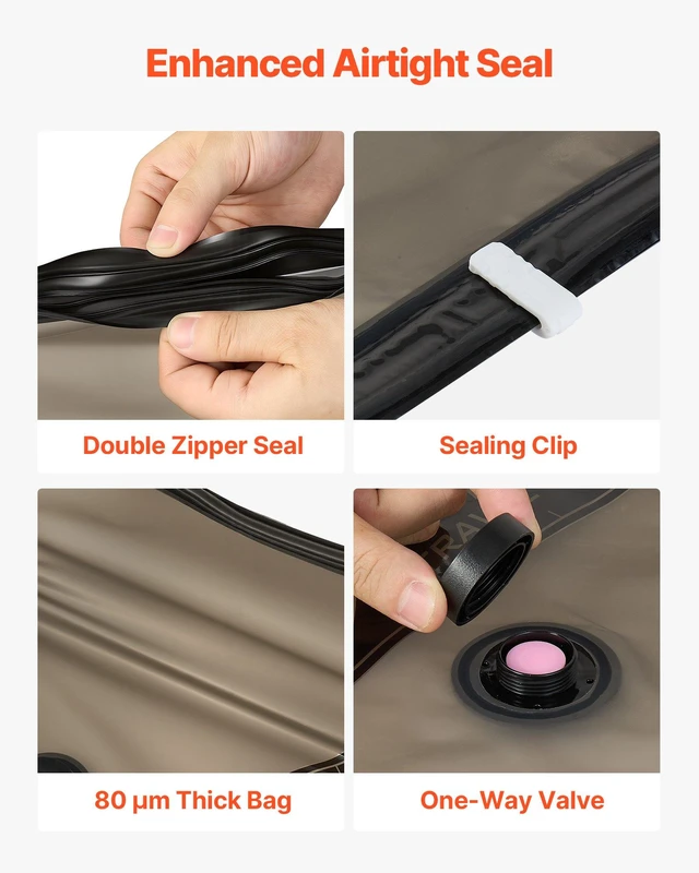 Alt view image 5 of 8 - VEVOR Vacuum Storage Bags, 16 Pack Space Saver Vacuum Seal Bags for Clothing, with Pump and Charging Cable, Double Zipper Seal, Thickened PA and PE, Compression for Clothes Storage, Travel Luggage