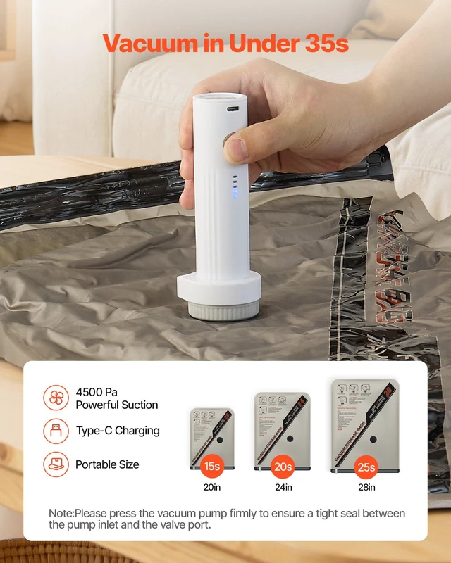 Alt view image 4 of 8 - VEVOR Vacuum Storage Bags, 16 Pack Space Saver Vacuum Seal Bags for Clothing, with Pump and Charging Cable, Double Zipper Seal, Thickened PA and PE, Compression for Clothes Storage, Travel Luggage