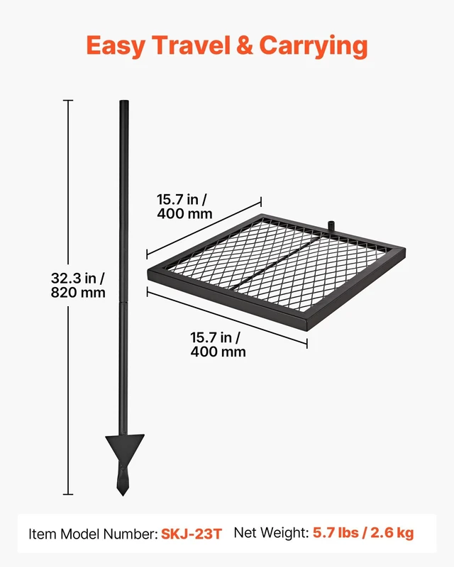 Alt view image 2 of 8 - VEVOR Heavy Duty Swivel Campfire Grill, 16" Portable Camping Grill Grate, Sturdy Steel BBQ Mesh, 360° Height Adjustable Over Fire Pit Equipment with Carrying Bag, for Outdoor Open Flame Cooking, Black