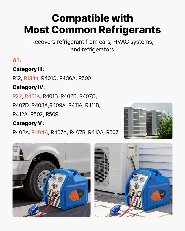 Alt view image 2 of 8 - VEVOR Portable Refrigerant Recovery Machine, 3/4 HP 120V 60Hz Single Cylinder AC Recovery Machine for Liquid Vapor Refrigerant, 1750 RPM Recycling Unit HVAC for Automotive & Household Air Conditioning