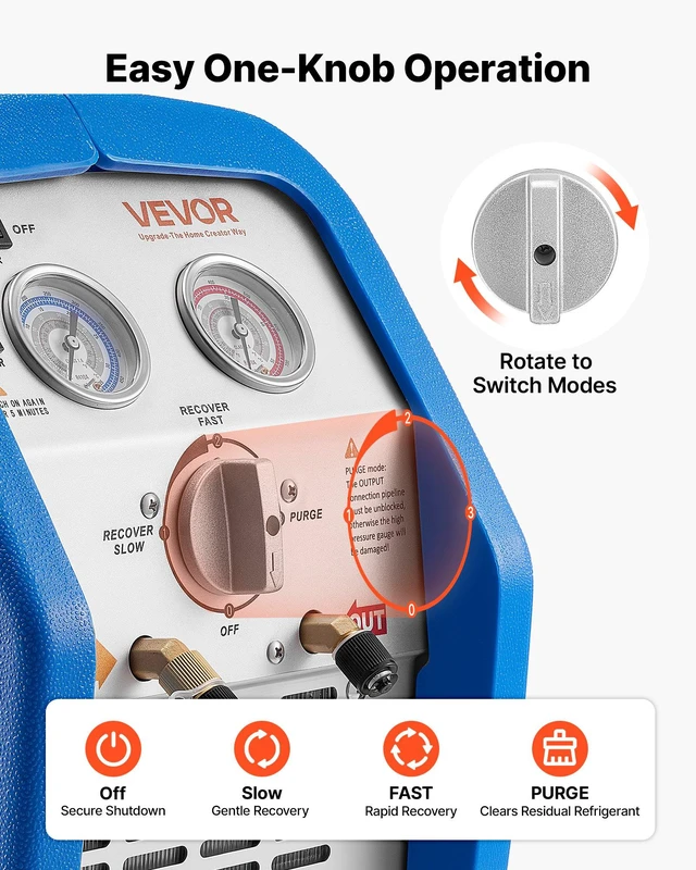 Alt view image 4 of 8 - VEVOR Portable Refrigerant Recovery Machine, 3/4 HP 120V 60Hz Single Cylinder AC Recovery Machine for Liquid Vapor Refrigerant, 1750 RPM Recycling Unit HVAC for Automotive & Household Air Conditioning