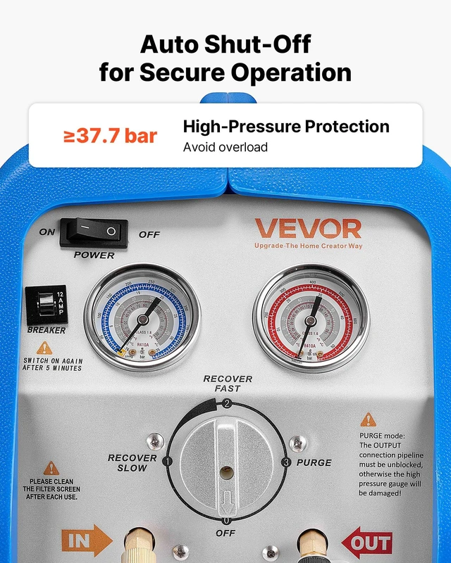 Alt view image 6 of 8 - VEVOR Portable Refrigerant Recovery Machine, 3/4 HP 120V 60Hz Single Cylinder AC Recovery Machine for Liquid Vapor Refrigerant, 1750 RPM Recycling Unit HVAC for Automotive & Household Air Conditioning