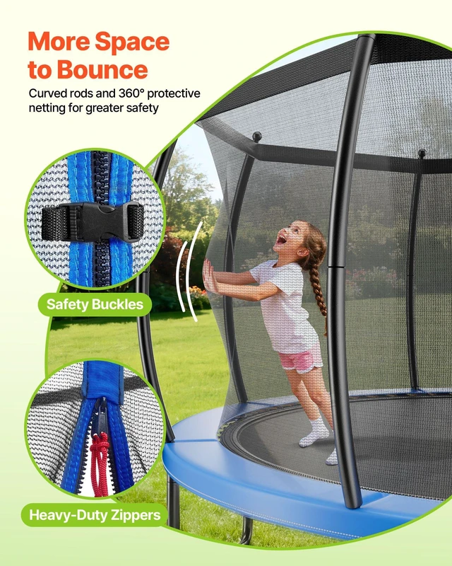 Alt view image 10 of 15 - Outdoor Trampoline, 12FT Recreational Trampoline, ASTM Approved Trampolines with Enclosure Net & Thickened Pad, Max 400 lbs Weight Capacity, Anti-Rust Backyard Trampolines for Kids & Adults