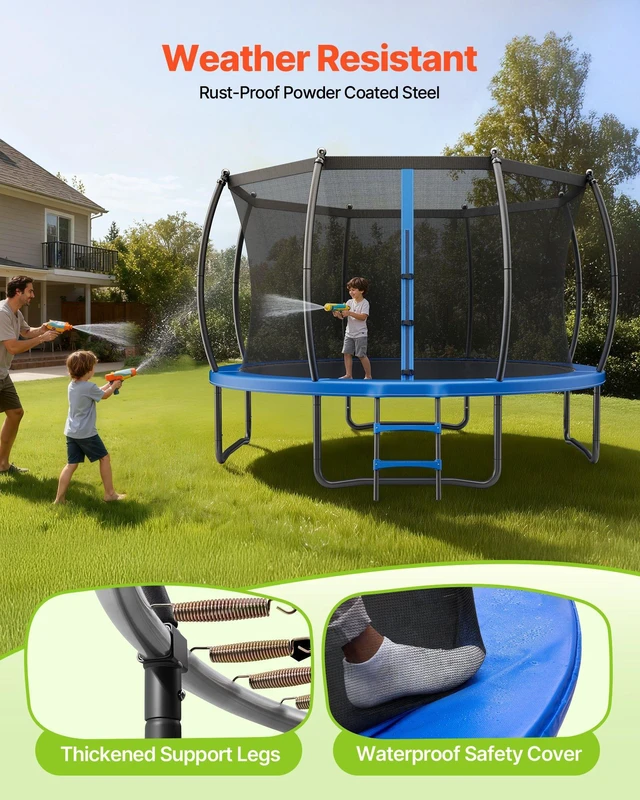 Alt view image 12 of 15 - Outdoor Trampoline, 12FT Recreational Trampoline, ASTM Approved Trampolines with Enclosure Net & Thickened Pad, Max 400 lbs Weight Capacity, Anti-Rust Backyard Trampolines for Kids & Adults
