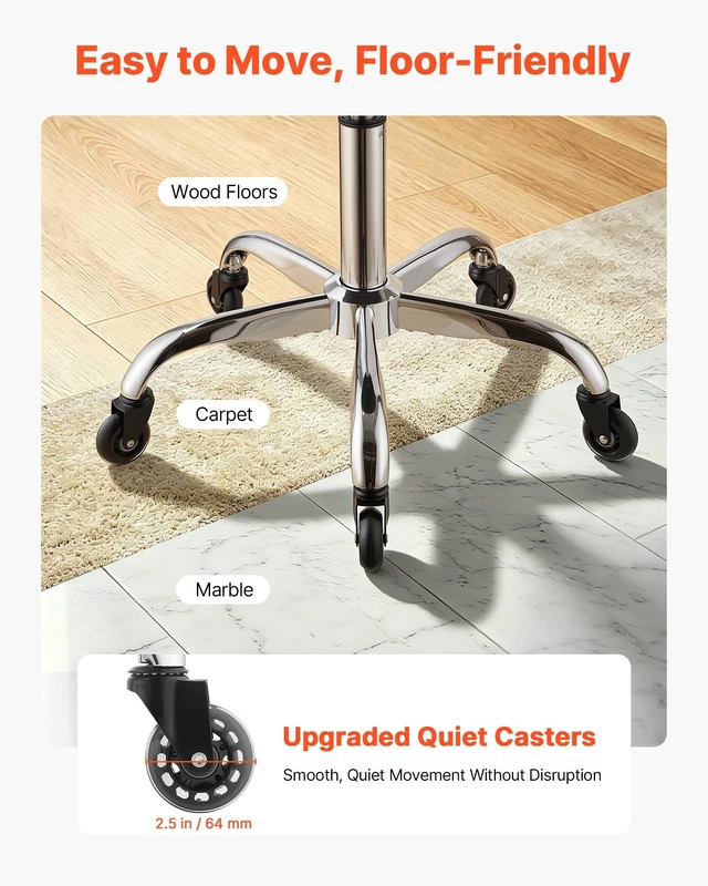 Alt view image 5 of 8 - VEVOR Saddle Stool with Back Support, 500 lbs Weight Capacity, Height Adjustable, Quiet Casters, Ergonomic PU Leather Seat, 360° Swivel Saddle Stool Rolling Chair for Salon, Spa, Bar, Medical, Black