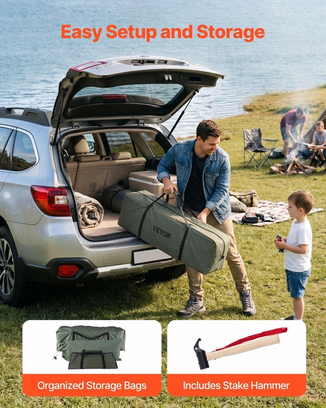 Alt view image 6 of 8 - VEVOR Canvas Bell Tent, 4 Seasons 13.12 ft Yurt Tent for Camping with Stove Jack, Canvas Breathable Holds up to 4 People with Zipped Detachable Floor, for Family Camping Glamping Outdoor Hunting Party