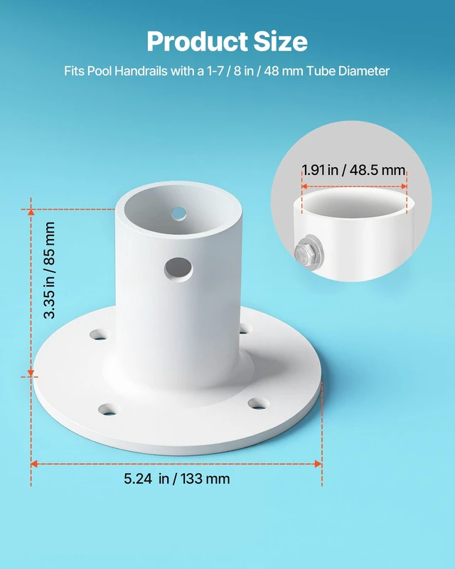 Alt view image 2 of 8 - VEVOR Deck Anchor Flange 4 Pack, 1-7/8 in Pool Ladder Deck Mount, Handrail Anchor with Stainless Steel Mounting Hardware, Premium Aluminum Alloy Flange for Inground Swimming Pool Ladder, White