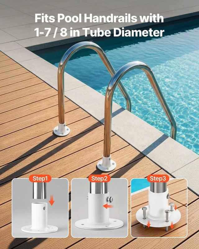 Alt view image 4 of 8 - VEVOR Deck Anchor Flange 4 Pack, 1-7/8 in Pool Ladder Deck Mount, Handrail Anchor with Stainless Steel Mounting Hardware, Premium Aluminum Alloy Flange for Inground Swimming Pool Ladder, White