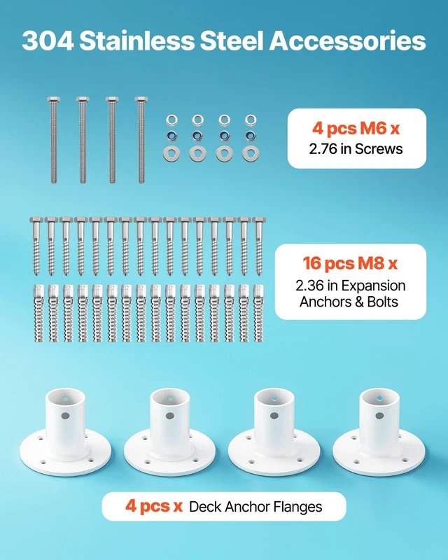 Alt view image 3 of 8 - VEVOR Deck Anchor Flange 4 Pack, 1-7/8 in Pool Ladder Deck Mount, Handrail Anchor with Stainless Steel Mounting Hardware, Premium Aluminum Alloy Flange for Inground Swimming Pool Ladder, White