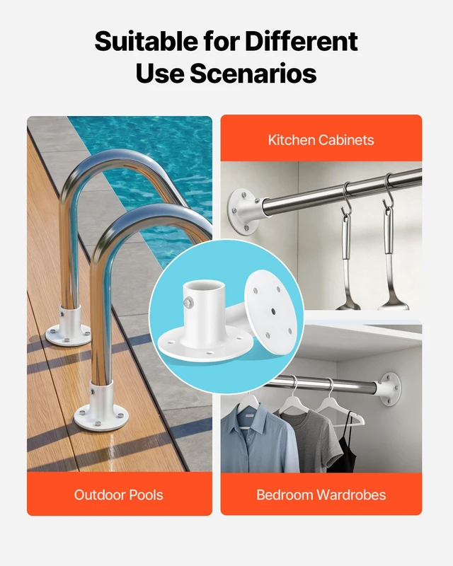 Alt view image 6 of 8 - VEVOR Deck Anchor Flange 4 Pack, 1-7/8 in Pool Ladder Deck Mount, Handrail Anchor with Stainless Steel Mounting Hardware, Premium Aluminum Alloy Flange for Inground Swimming Pool Ladder, White