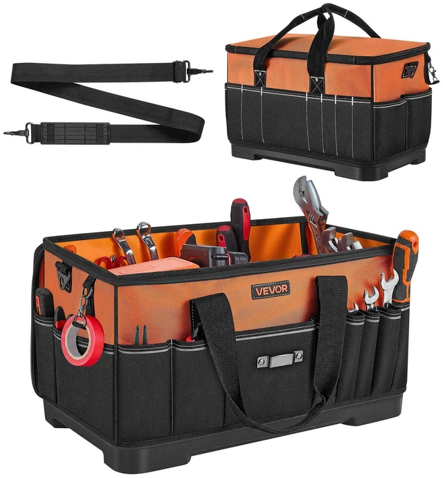 Main image of VEVOR Tool Bag, 19.1 Inch, 33-Pocket Portable Large Tool Box Organizer Storage, Toolbox with Water-Resistant Base, Zipper, Adjustable Shoulder Strap Toolbag, for Men Women Dad Husband Fathers Day
