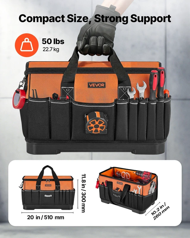 Alt view image 3 of 8 - VEVOR Tool Bag, 19.1 Inch, 33-Pocket Portable Large Tool Box Organizer Storage, Toolbox with Water-Resistant Base, Zipper, Adjustable Shoulder Strap Toolbag, for Men Women Dad Husband Fathers Day