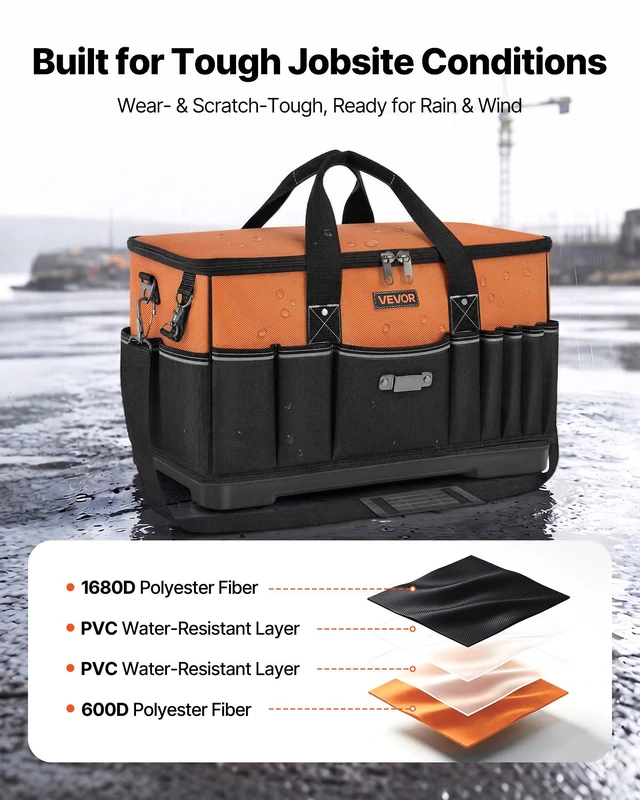 Alt view image 4 of 8 - VEVOR Tool Bag, 19.1 Inch, 33-Pocket Portable Large Tool Box Organizer Storage, Toolbox with Water-Resistant Base, Zipper, Adjustable Shoulder Strap Toolbag, for Men Women Dad Husband Fathers Day