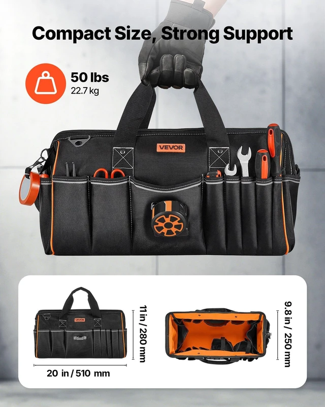 Alt view image 3 of 8 - VEVOR Tool Bag, 20 Inch, 33-Pocket Portable Large Tool Box Organizer Storage, Toolbox with Big Zipper, Adjustable Shoulder Strap, Water-Resistant Carry Toolbag, for Men Women Dad Husband Fathers Day