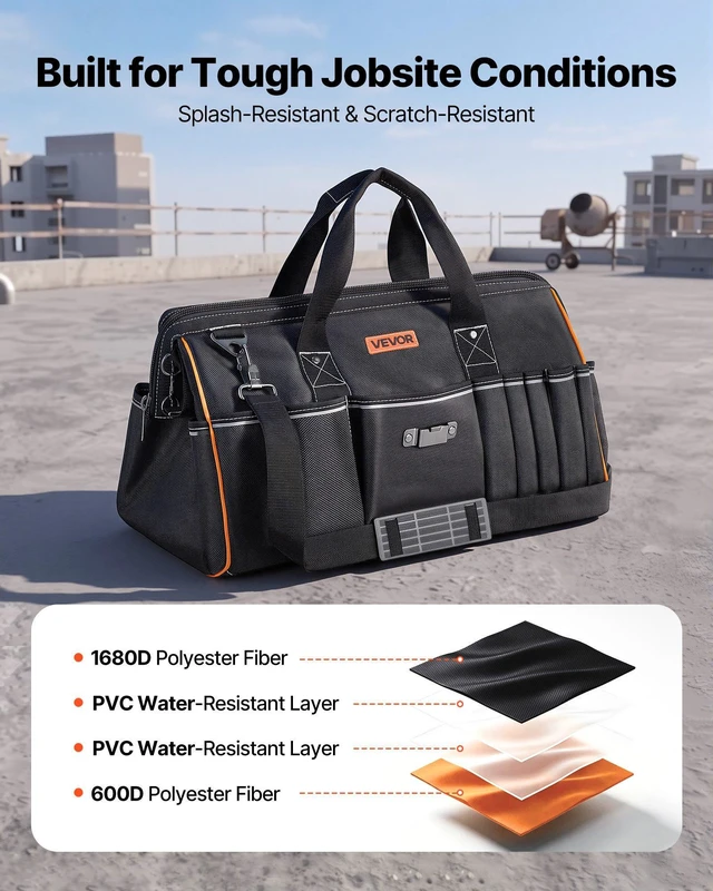 Alt view image 4 of 8 - VEVOR Tool Bag, 20 Inch, 33-Pocket Portable Large Tool Box Organizer Storage, Toolbox with Big Zipper, Adjustable Shoulder Strap, Water-Resistant Carry Toolbag, for Men Women Dad Husband Fathers Day