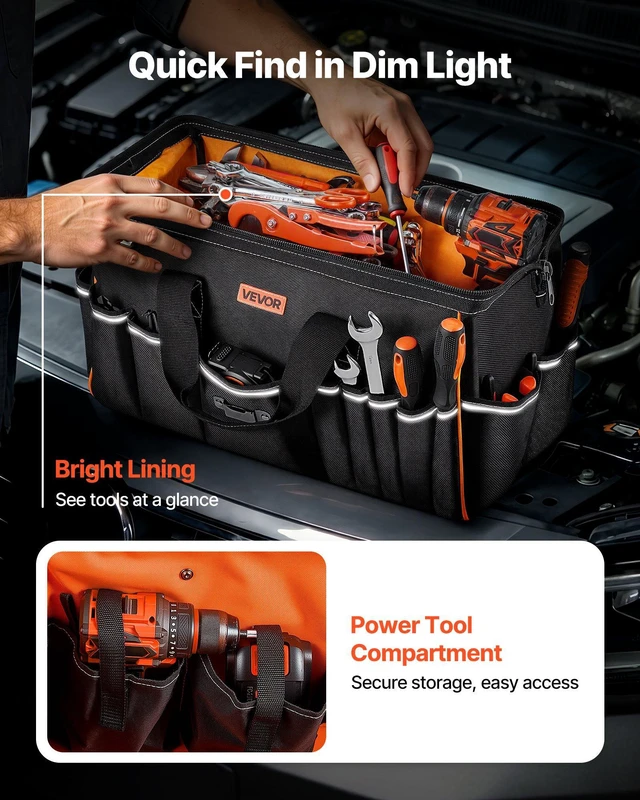 Alt view image 6 of 8 - VEVOR Tool Bag, 20 Inch, 33-Pocket Portable Large Tool Box Organizer Storage, Toolbox with Big Zipper, Adjustable Shoulder Strap, Water-Resistant Carry Toolbag, for Men Women Dad Husband Fathers Day
