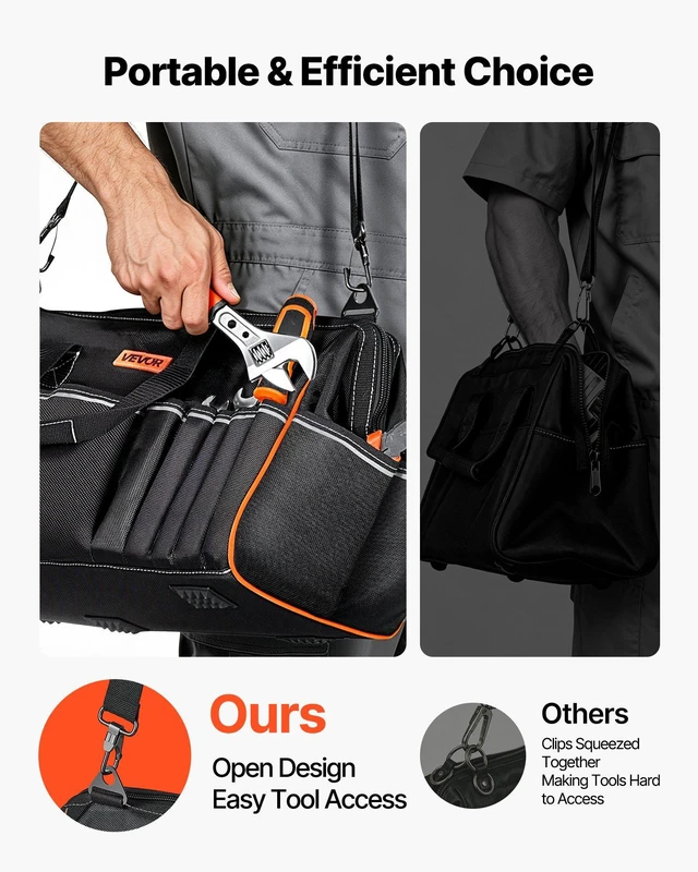 Alt view image 7 of 8 - VEVOR Tool Bag, 20 Inch, 33-Pocket Portable Large Tool Box Organizer Storage, Toolbox with Big Zipper, Adjustable Shoulder Strap, Water-Resistant Carry Toolbag, for Men Women Dad Husband Fathers Day