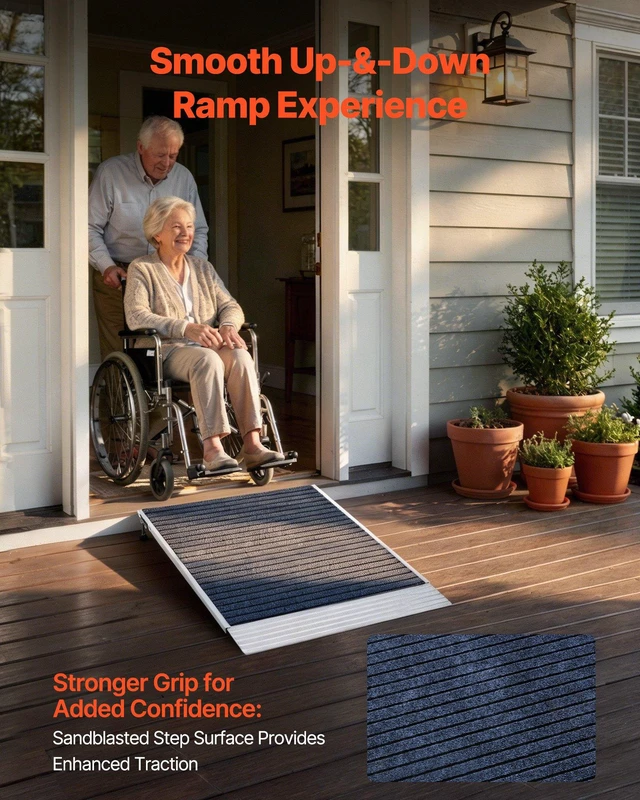 Alt view image 2 of 8 - VEVOR Threshold Ramp for Doorways, 36 x 36 in, Platform Aluminum Wheelchair Ramp with Adjustable Height, Non-Slip Door Threshold Ramps, 700 lbs Load Capacity, for Home Steps, Wheelchairs, Walkers