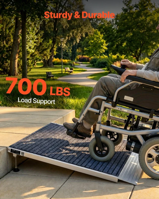 Alt view image 3 of 8 - VEVOR Threshold Ramp for Doorways, 36 x 36 in, Platform Aluminum Wheelchair Ramp with Adjustable Height, Non-Slip Door Threshold Ramps, 700 lbs Load Capacity, for Home Steps, Wheelchairs, Walkers