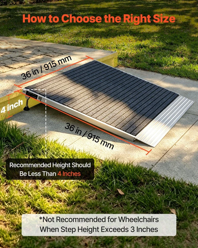 Alt view image 6 of 8 - VEVOR Threshold Ramp for Doorways, 36 x 36 in, Platform Aluminum Wheelchair Ramp with Adjustable Height, Non-Slip Door Threshold Ramps, 700 lbs Load Capacity, for Home Steps, Wheelchairs, Walkers