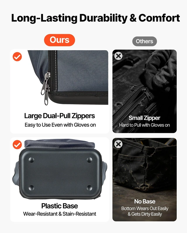 Alt view image 5 of 8 - VEVOR Tool Bag, 13.2 Inch, 34-Pocket Portable Large Tool Box Organizer Storage, Carry Toolbox with Hard Plastic Base, Large Zipper, Adjustable Shoulder Strap, for Men Women Dad Husband Fathers Day