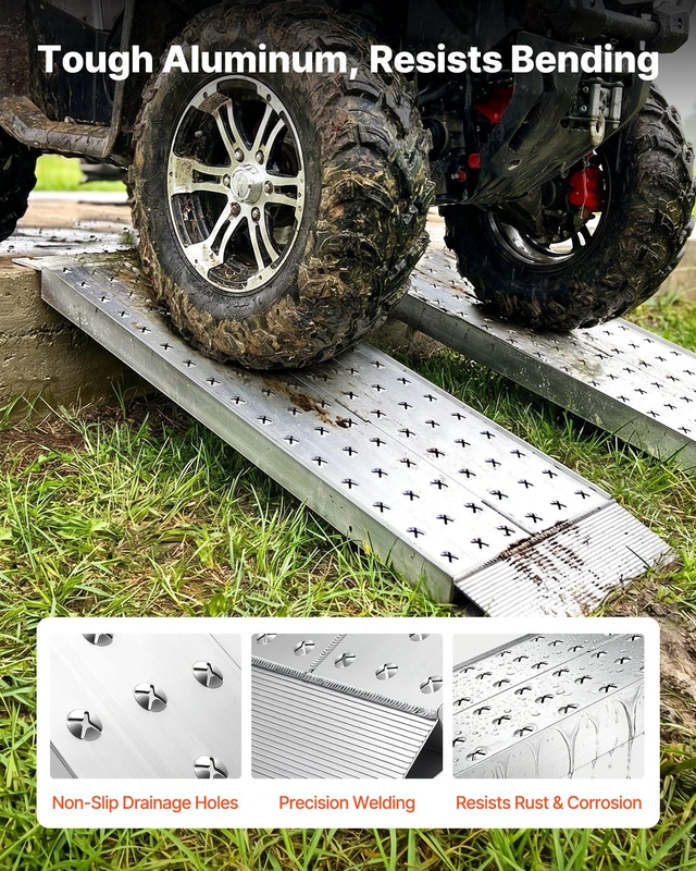 Alt view image 3 of 8 - VEVOR Aluminum Trailer Ramps, 2PCS 39 x 12 in, Heavy-Duty ATV Ramp Set with Anti-Slip Plates, 3000LBS Combined Capacity Loading Ramps for Motorcycles, Lawn Mowers, Farm Tractors, Carts