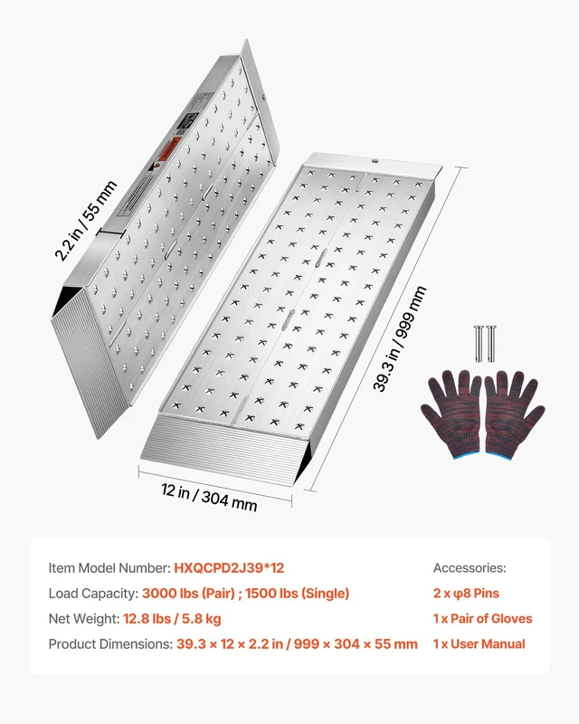 Alt view image 7 of 8 - VEVOR Aluminum Trailer Ramps, 2PCS 39 x 12 in, Heavy-Duty ATV Ramp Set with Anti-Slip Plates, 3000LBS Combined Capacity Loading Ramps for Motorcycles, Lawn Mowers, Farm Tractors, Carts