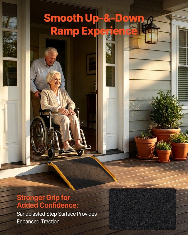 Alt view image 2 of 8 - VEVOR Threshold Ramp for Doorways, 26.4 x 31.9 in, Platform Aluminum Wheelchair Ramp with Adjustable Height, Non-Slip Door Threshold Ramps, 400 lbs Load Capacity, for Home Steps, Wheelchairs, Walkers