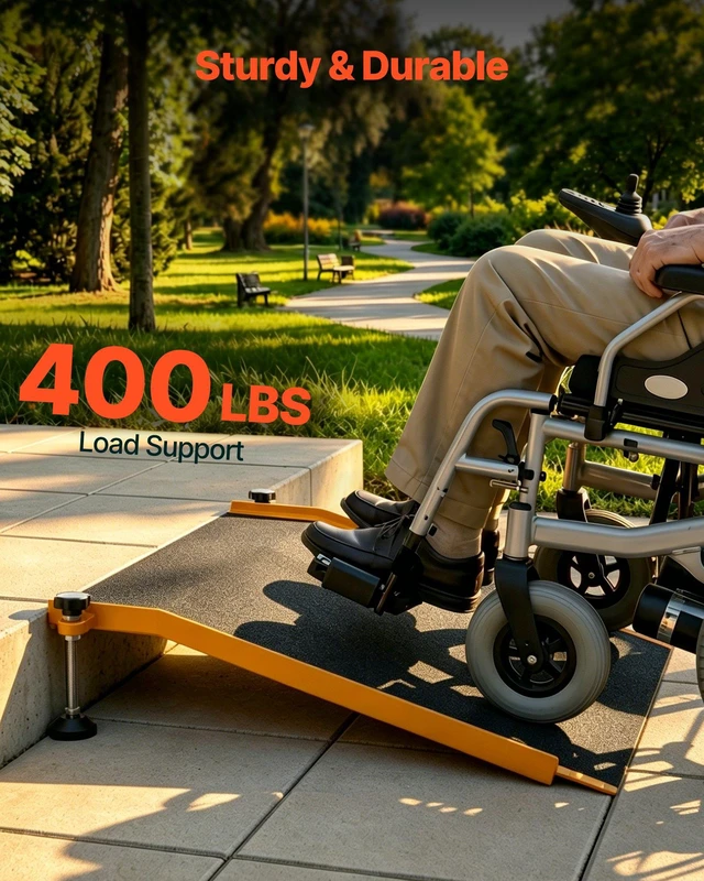 Alt view image 3 of 8 - VEVOR Threshold Ramp for Doorways, 26.4 x 31.9 in, Platform Aluminum Wheelchair Ramp with Adjustable Height, Non-Slip Door Threshold Ramps, 400 lbs Load Capacity, for Home Steps, Wheelchairs, Walkers
