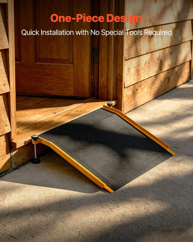 Alt view image 5 of 8 - VEVOR Threshold Ramp for Doorways, 26.4 x 31.9 in, Platform Aluminum Wheelchair Ramp with Adjustable Height, Non-Slip Door Threshold Ramps, 400 lbs Load Capacity, for Home Steps, Wheelchairs, Walkers