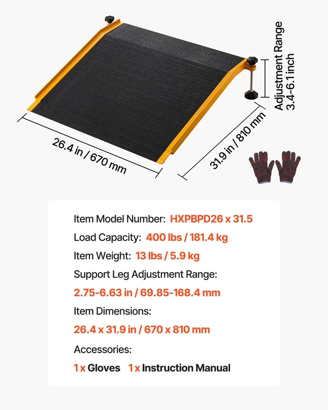 Alt view image 7 of 8 - VEVOR Threshold Ramp for Doorways, 26.4 x 31.9 in, Platform Aluminum Wheelchair Ramp with Adjustable Height, Non-Slip Door Threshold Ramps, 400 lbs Load Capacity, for Home Steps, Wheelchairs, Walkers