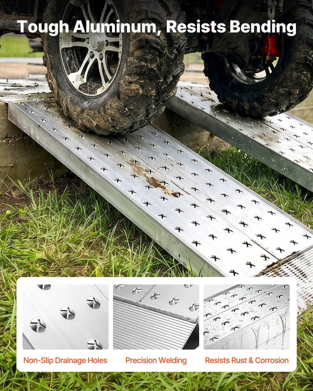 Alt view image 3 of 8 - VEVOR Aluminum Trailer Ramps, 2PCS 55 x 12 in, Heavy-Duty ATV Ramp Set with Anti-Slip Plates, 3000LBS Combined Capacity Loading Ramps for Motorcycles, Lawn Mowers, Farm Tractors, Carts