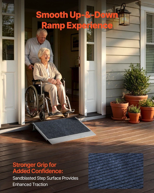 Alt view image 2 of 8 - VEVOR Threshold Ramp for Doorways, 24 x 35.8 in, Platform Aluminum Wheelchair Ramp with Adjustable Height, Non-Slip Door Threshold Ramps, 800 lbs Load Capacity, for Home Steps, Wheelchairs, Walkers