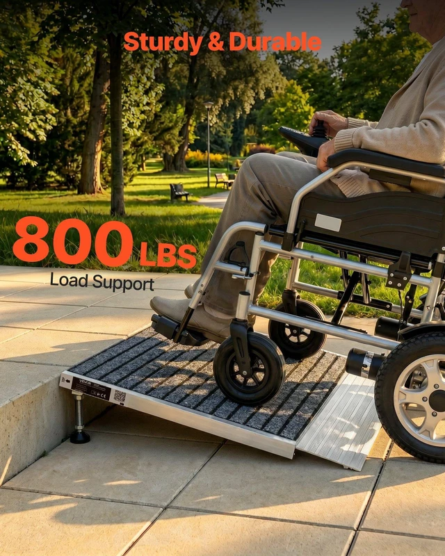 Alt view image 3 of 8 - VEVOR Threshold Ramp for Doorways, 24 x 35.8 in, Platform Aluminum Wheelchair Ramp with Adjustable Height, Non-Slip Door Threshold Ramps, 800 lbs Load Capacity, for Home Steps, Wheelchairs, Walkers