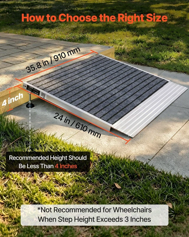 Alt view image 6 of 8 - VEVOR Threshold Ramp for Doorways, 24 x 35.8 in, Platform Aluminum Wheelchair Ramp with Adjustable Height, Non-Slip Door Threshold Ramps, 800 lbs Load Capacity, for Home Steps, Wheelchairs, Walkers