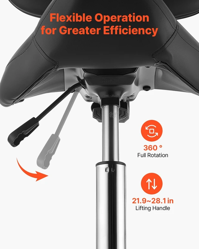 Alt view image 4 of 8 - VEVOR Saddle Stool with Back Support Footrest, 500 lbs Weight Capacity, Height Adjustable, Quiet Casters, PU Leather Seat, 360° Swivel Saddle Stool Rolling Chair for Salon, Spa, Bar, Medical, Black