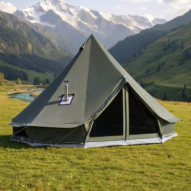 Main image of VEVOR Canvas Bell Tent, 4 Seasons 9.84 ft Yurt Tent for Camping with Stove Jack, Canvas Breathable Holds up to 3 People with Zipped Detachable Floor, for Family Camping Glamping Outdoor Hunting Party