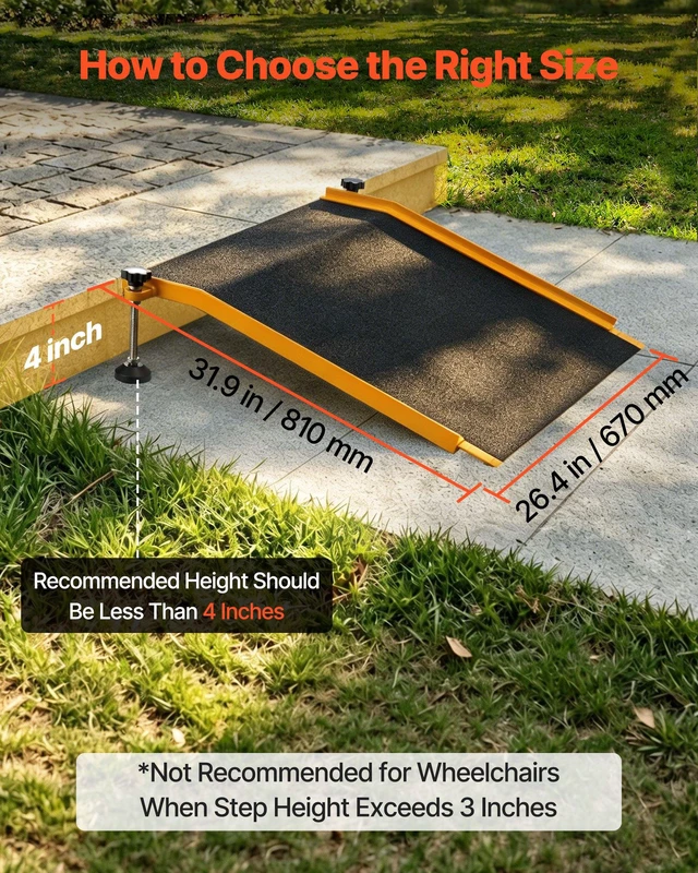 Alt view image 6 of 8 - VEVOR Threshold Ramp for Doorways, 26.4 x 31.9 in, Platform Aluminum Wheelchair Ramp with Adjustable Height, Non-Slip Door Threshold Ramps, 400 lbs Load Capacity, for Home Steps, Wheelchairs, Walkers