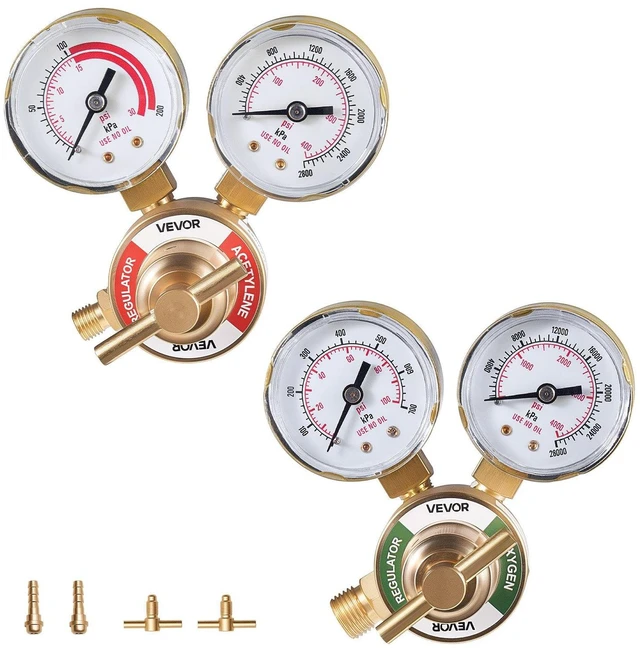 Main image of VEVOR Oxygen Acetylene Regulator Set, Oxy-Acetylene Regulators, 0-4000PSI and 0-400PSI Welding Gas Gauges with CGA-540/CGA-200 Inlet Connection & 9/16"-18 Outlet Connection, T-Handle Adjustment