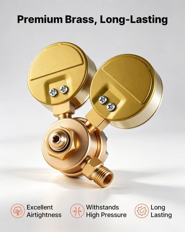 Alt view image 5 of 8 - VEVOR Oxygen Acetylene Regulator Set, Oxy-Acetylene Regulators, 0-4000PSI and 0-400PSI Welding Gas Gauges with CGA-540/CGA-200 Inlet Connection & 9/16"-18 Outlet Connection, T-Handle Adjustment