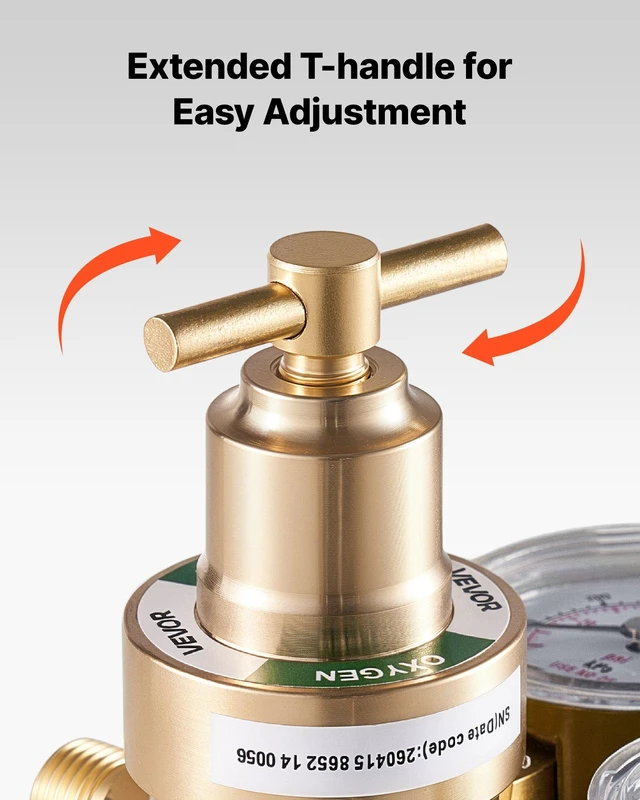 Alt view image 6 of 8 - VEVOR Oxygen Acetylene Regulator Set, Oxy-Acetylene Regulators, 0-4000PSI and 0-400PSI Welding Gas Gauges with CGA-540/CGA-200 Inlet Connection & 9/16"-18 Outlet Connection, T-Handle Adjustment