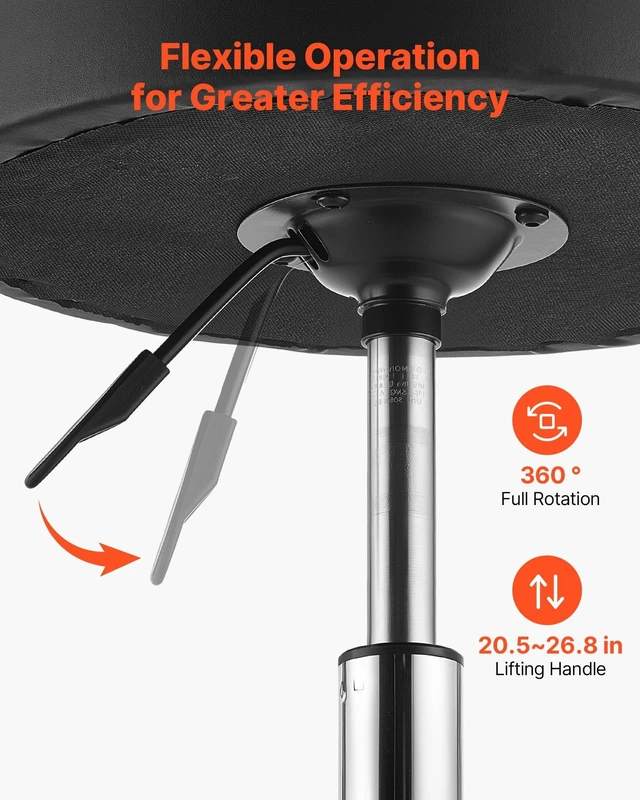 Alt view image 4 of 8 - VEVOR Rolling Stool with Wheels Footrest, 500 lbs Weight Capacity, Height Adjustable, Thick Cushion Ergonomic PU Leather Seat, 360° Swivel Round Rolling Stool Chair for Salon, Clinic, Medical, Black